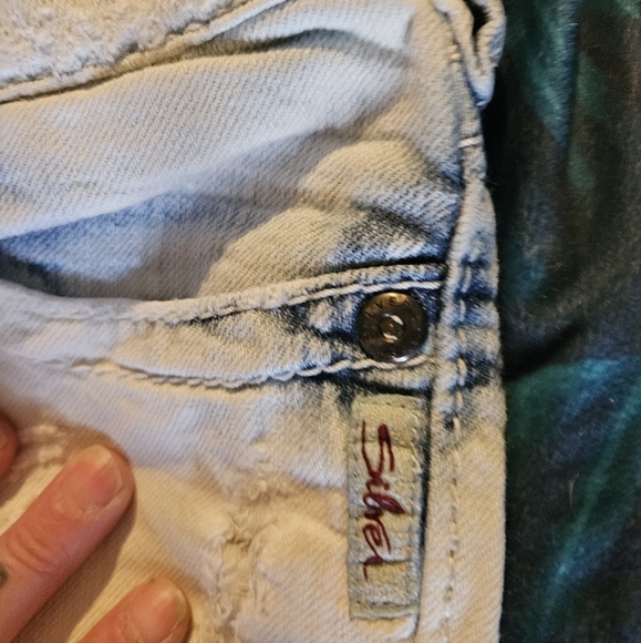 Womens Distressed Silver Jean Shorts - Picture 11 of 13
